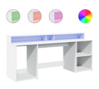 vidaXL Desk with LED Lights Writing Table Working Table White Engineered Wood