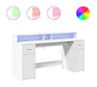 vidaXL Desk with LED Lights Writing Table Working Table White Engineered Wood
