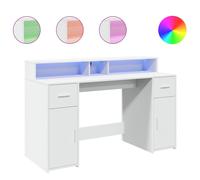 vidaXL Desk with LED Lights Writing Table Working Table White Engineered Wood
