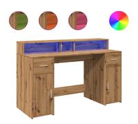 vidaXL Desk with LED Lights Writing Working Table Artisian Oak Engineered Wood
