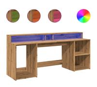 vidaXL Desk with LED Lights Writing Working Table Artisian Oak Engineered Wood