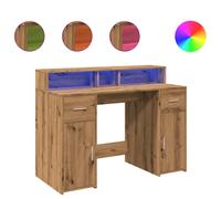 vidaXL Desk with LED Lights Writing Working Table Artisian Oak Engineered Wood