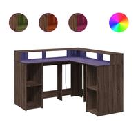 vidaXL Desk with LED Lights Writing Working Table Brown Oak Engineered Wood