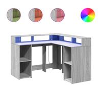 vidaXL Desk with LED Lights Writing Working Table Grey Sonoma Engineered Wood