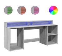 vidaXL Desk with LED Lights Writing Working Table Grey Sonoma Engineered Wood