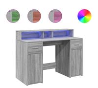 vidaXL Desk with LED Lights Writing Working Table Grey Sonoma Engineered Wood