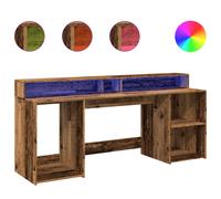 vidaXL Desk with LED Lights Writing Working Table Old Wood Engineered Wood