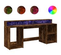 vidaXL Desk with LED Lights Writing Working Table Smoked Oak Engineered Wood