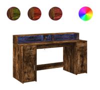 vidaXL Desk with LED Lights Smoked Oak 160x55x91 cm Engineered Wood