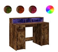 vidaXL Desk with LED Lights Writing Working Table Smoked Oak Engineered Wood
