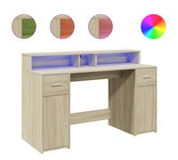 vidaXL Desk with LED Lights Writing Working Table Sonoma Oak Engineered Wood