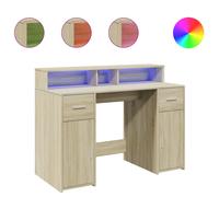 vidaXL Desk with LED Lights Writing Working Table Sonoma Oak Engineered Wood