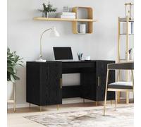 vidaXL Desk with Shelf Black oak 140 x 50 x 75 cm Engineered wood, Modern Office Desk, Rectangular Ergonomic Design, Stylish Engineered Wood Indoor Workspace, Large Minimalist Workstation
