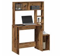vidaXL 6 Shelf Study Desk Old Wood Effect - Size: 140 x 100 x 45cm - Brown - Wilko