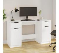 Vidaxl Desk With Side Cabinet White Engineered Wood Desks