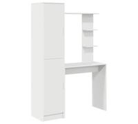 vidaXL Desk with Storage with Shelf 2 pcs White Engineered wood, Modern Office Desk, Rectangular Design, Storage Cabinet, Functional Workspace Furniture, Compact Wooden Set, Organized Setup