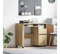 vidaXL Desk with Wheels Sonoma oak 91 x 50 x 77 cm Engineered Wood, Rectangular Home Office Desk, Contemporary Rolling Computer Table, Multi-Purpose Furniture, Textured Engineered Wood