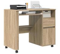 vidaXL Desk with Wheels Sonoma oak 91 x 50 x 77 cm Engineered Wood, Rectangular Home Office Desk, Contemporary Rolling Computer Table, Multi-Purpose Furniture, Textured Engineered Wood