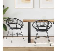 vidaXL Dining Chair 2 pcs Black 49 x 51 x 81 cm Rattan and Iron