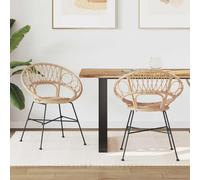 vidaXL Dining Chair 2 pcs Natural 49 x 51 x 81 cm Rattan and Iron