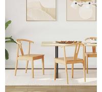 vidaXL Dining Chair 2 pcs Natural Solid Rubber Wood