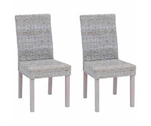 vidaXL Dining Chair 2 pcs Solid Mahogany Wood White Wash, Living Room, Modern Dining Chairs, Functional Rattan Furniture, Ergonomic Indoor Seating, Contemporary High Back