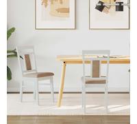vidaXL Dining Chair 2 pcs White and Brown Solid Rubber Wood