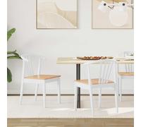 vidaXL Dining Chair 2 pcs White and natural Solid Rubberwood