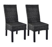 vidaXL Dining Chairs 2 pcs Black Kubu Rattan and Mango Wood UK HOT