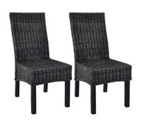 Vidaxl Dining Chairs 2 Pcs Black Kubu Rattan And Mahogany Wood