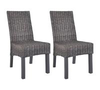 Dining Chairs 2 pcs Kubu Rattan and Mango Wood Brown