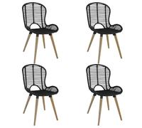 Vidaxl Dining Chairs 4 Pcs Black Natural Rattan Dining Chairs