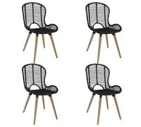 vidaXL 4x Dining Chairs Natural Rattan Black Outdoor Garden Patio Dinner Seat