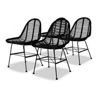 vidaXL 4x Dining Chairs Natural Rattan Black Kitchen Dining Room Furniture