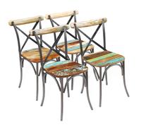 (4 pcs) vidaXL 2x Solid Mango Wood Cross Chairs Wooden Kitchen Dining Seat Black/White