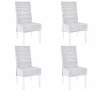 vidaXL Dining Chairs 4 pcs White Kubu Rattan and Mango Wood