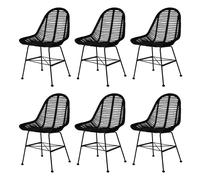 vidaXL Dining Chairs 6 pcs Black Natural Rattan