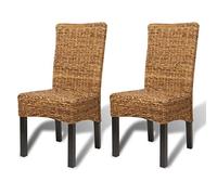 vidaXL Dining Chairs in Abaca Natural Woven Design with Solid Mango Wood Frame, Perfect for Kitchen and Office Seating, Set of Two, Brown
