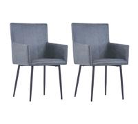 vidaXL Dining Chairs with Armrests 2 pcs Grey Faux Suede Leather