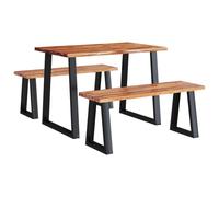 vidaXL Dining Set Kitchen Dining Chair 3 Piece with Live Edge Solid Wood Acacia