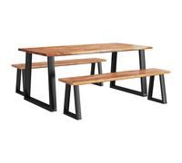 vidaXL Dining Set Kitchen Dining Chair 3 Piece with Live Edge Solid Wood Acacia