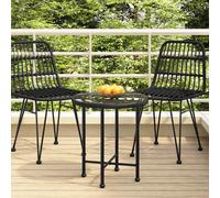 vidaXL Dining Table Black 脴50 cm聽Tempered Glass and Steel UK HOT