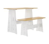 vidaXL Dining Table with Bench REINE Honey Brown&White Solid Wood Pine