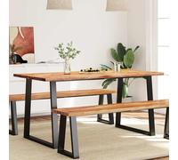 Dining Table 160x80x75cm Live Edge Solid Acacia Wood Top Rustic Black Steel Legs