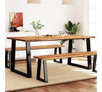 vidaXL Dining Table with Unique Live Edge - Solid Acacia Wood Top, Sturdy Steel Legs, Raw Industrial Style, for Dining Room or Kitchen