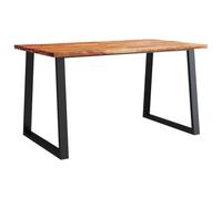 vidaXL Dining Table with Live Edge, Solid Acacia Wood, U-Shaped Steel Legs, 140x80x75 cm, Brown Ideal for Dining Room and Kitchen