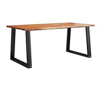 vidaXL Dining Table with Unique Live Edge - Solid Acacia Wood Top, Sturdy Steel Legs, Raw Industrial Style, for Dining Room or Kitchen