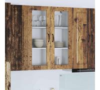 vidaXL 2 Glass Door Old Wood Kitchen Wall Cabinet - Size: 100 x 80 x 31cm - Brown - Wilko