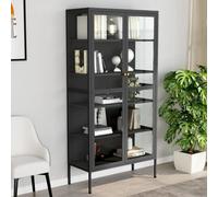 vidaXL Display Cabinet Anthracite Steel & Tempered Glass Side Storage Cabinet