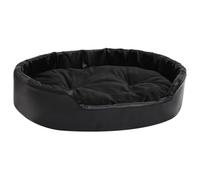 vidaXL Dog Bed, Large Size 90x79x20 cm, Plush and Faux Leather Materials, Black, with Non-Slip Underside Padding, Pet Sofa for Cats, Dogs and Other Small Animals